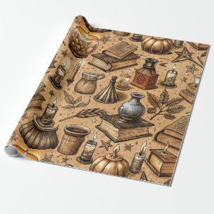 Boeken over hekserij & Kaarsen Patroon Vintage Cadeaupapier
