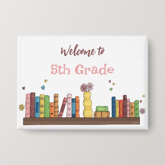 Boeken over Shelf Back-to-School White Pin Button (Voorkant)