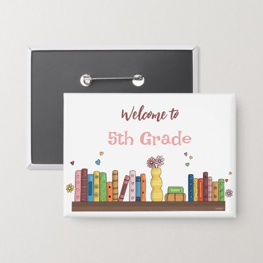 Boeken over Shelf Back-to-School White Pin Button (Voorkant / Achterkant)