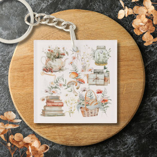 Boeken Paddenstoel Bloemen Whimsical Cottagecore A Sleutelhanger