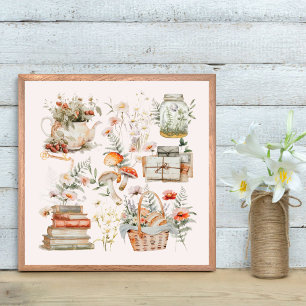 Boeken Paddenstoel Bloemige Whimsical Cottagecore  Poster