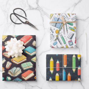 Boeken & potloden Krijt Tekenen School Gift Inpakpapier Vel