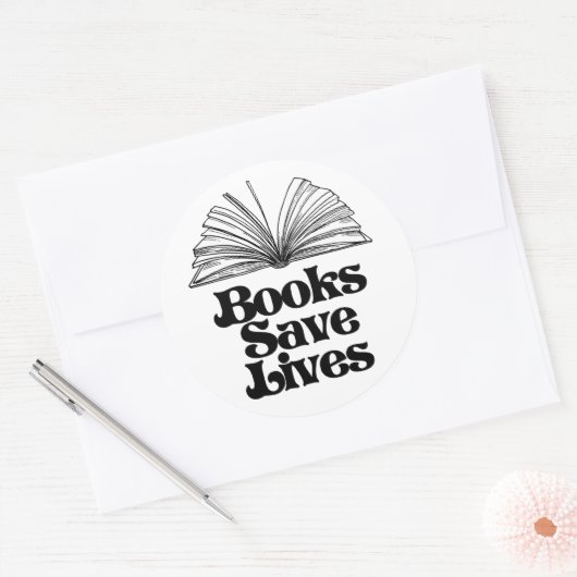 Boeken redden levens ronde sticker (Envelop)