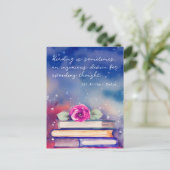 Boeken & Roze Rozen Waterverf Script Leescitaat Briefkaart (Staand voorkant)