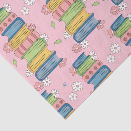 Boeken Stacks en bloemen Roze Weefsel Papier (Detail)