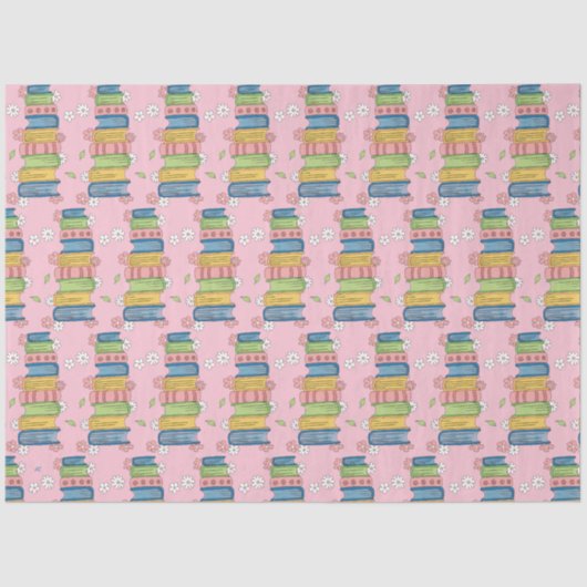 Boeken Stacks en bloemen Roze Weefsel Papier (Voorkant)