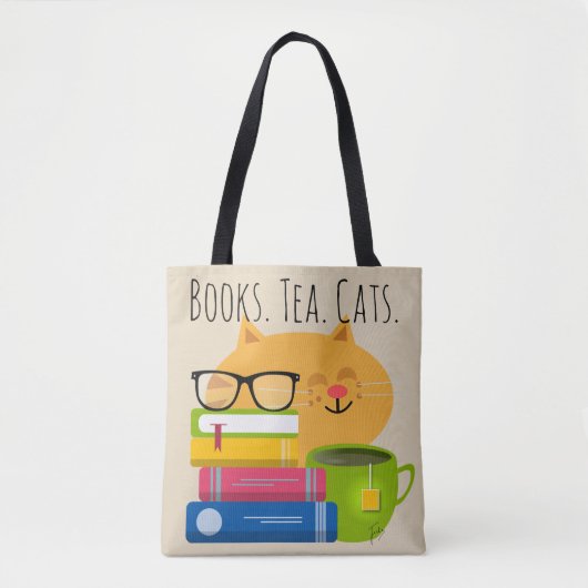 Boeken.Tea.Cats. Het leven is doelgericht! Tote Bag (Voorkant)