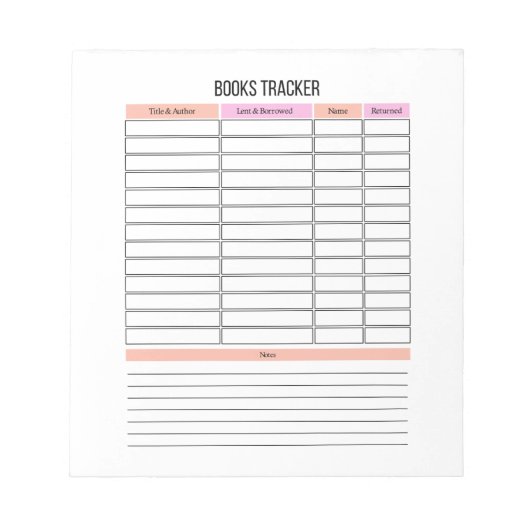 Boeken Tracker Planner Notitieblok (Voorkant)