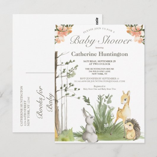 Boeken van Baby showers van zoete Woodland-dieren  Briefkaart (Voorkant / Achterkant)