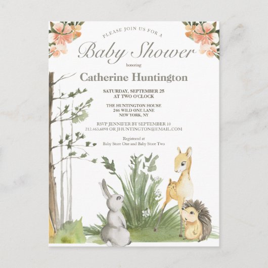 Boeken van Baby showers van zoete Woodland-dieren  Briefkaart (Voorkant)