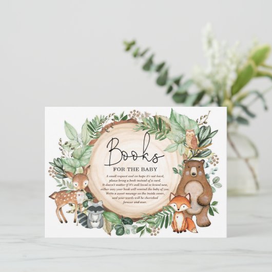 Boeken van bosbos-groenery-dieren voor Baby Informatiekaartje (Staand voorkant)