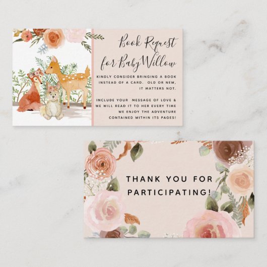 Boeken van bosbossen van het Beer van Floral Baby  Visitekaartje (Voorkant / Achterkant)