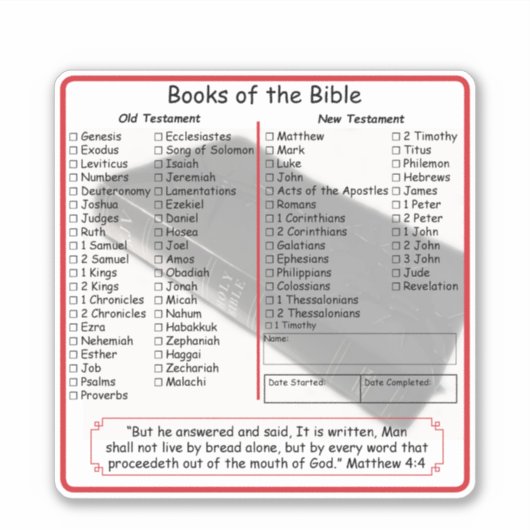 Boeken van de bijbelcheque sticker (Voorkant)