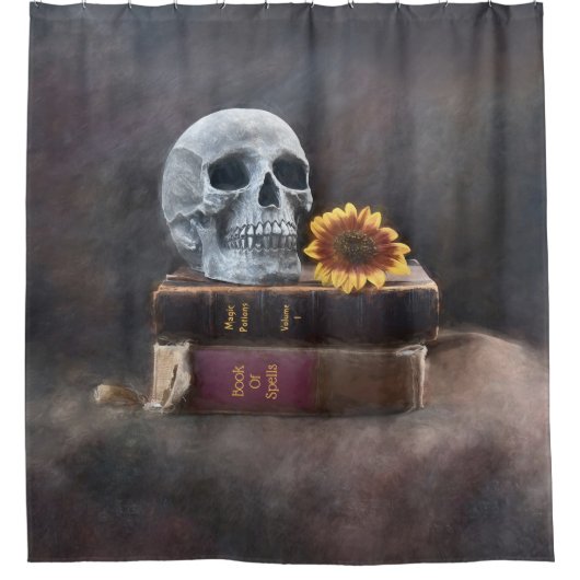  boeken van de schedel Geel Zonnebloem Gothic Douchegordijn (Voorkant)