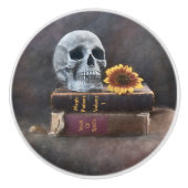  boeken van de schedel Geel Zonnebloem Gothic Keramische Knop (Voorkant)