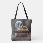  boeken van de schedel Geel Zonnebloem Gothic Tote Bag (Achterkant)