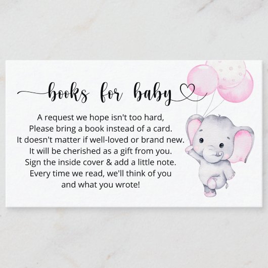 Boeken Verzoek om Baby roze olifant Baby shower Informatiekaartje