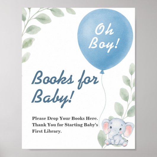 Boeken voor Baby Balloon Elephant Baby shower SIGN Poster (Voorkant)