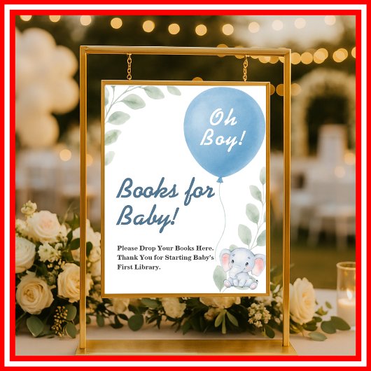 Boeken voor Baby Balloon Elephant Baby shower SIGN Poster