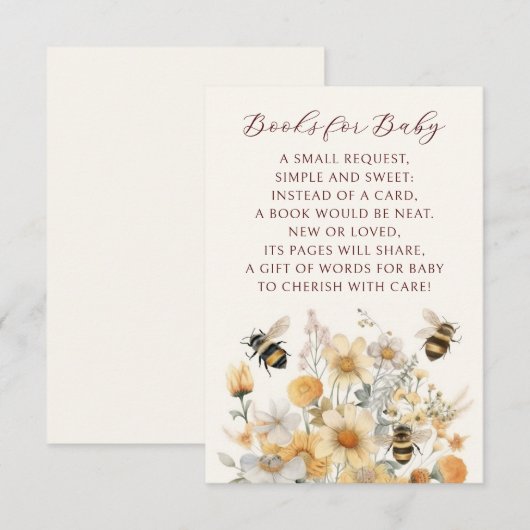 Boeken voor Baby Bee Wildflower Floral Baby shower Informatiekaartje (Voorkant / Achterkant)