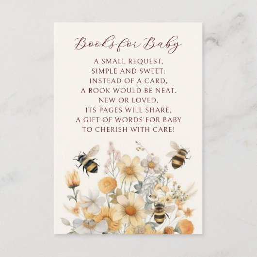 Boeken voor Baby Bee Wildflower Floral Baby shower Informatiekaartje (Voorkant)