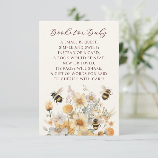 Boeken voor Baby Bee Wildflower Floral Baby shower Informatiekaartje (Staand voorkant)