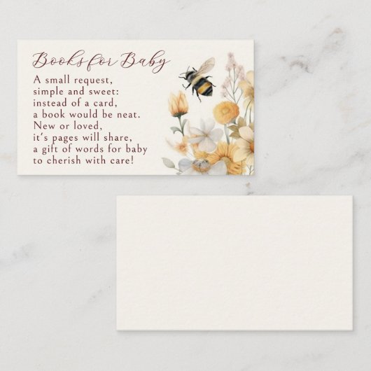 Boeken voor Baby Bee Wildflower Floral Baby shower Informatiekaartje (Voorkant / Achterkant)