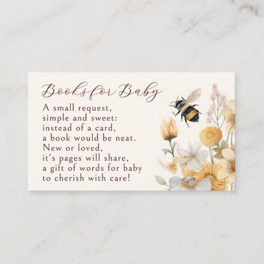 Boeken voor Baby Bee Wildflower Floral Baby shower Informatiekaartje (Voorkant)