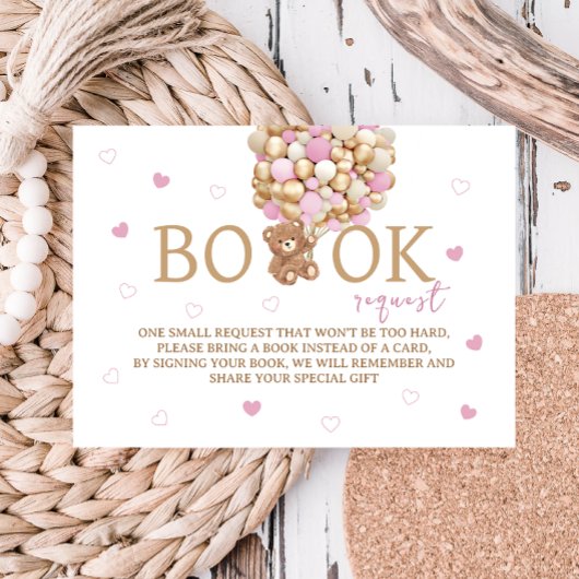 Boeken voor Baby Beer met roze ballonnen Boho Informatiekaartje