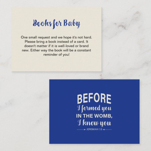Boeken voor Baby Bible Verse Baby shower Blue Informatiekaartje (Voorkant / Achterkant)