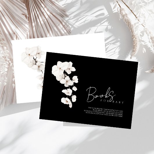 Boeken voor Baby Black White Orchids Baby shower Informatiekaartje