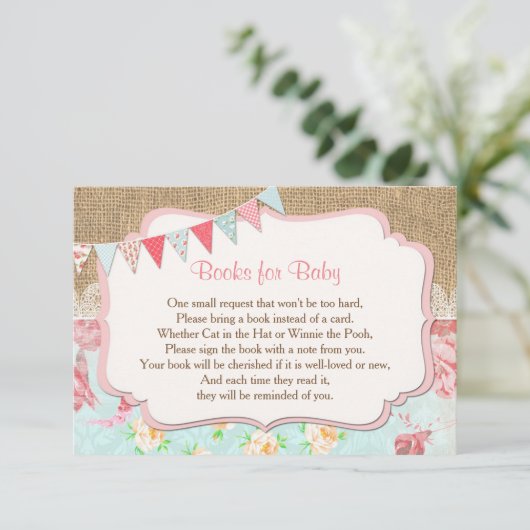 Boeken voor baby, bloemenjute boek aanvraag insert kaart (Staand voorkant)