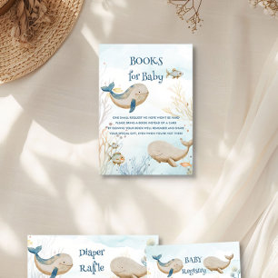 Boeken voor Baby Blue Beige Whale Baby shower Informatiekaartje