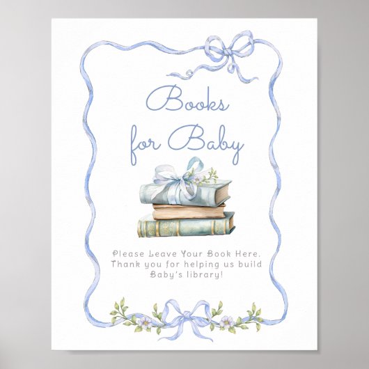 Boeken voor baby Blue bow New Chapter baby shower Poster (Voorkant)
