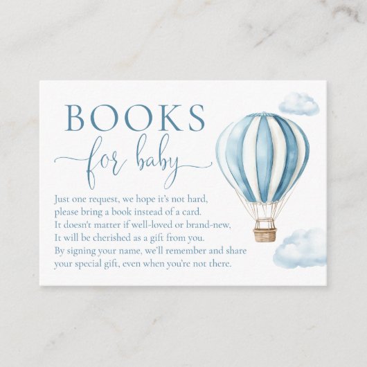 Boeken voor Baby Blue Hete Luchtballon Baby shower Informatiekaartje (Voorkant)