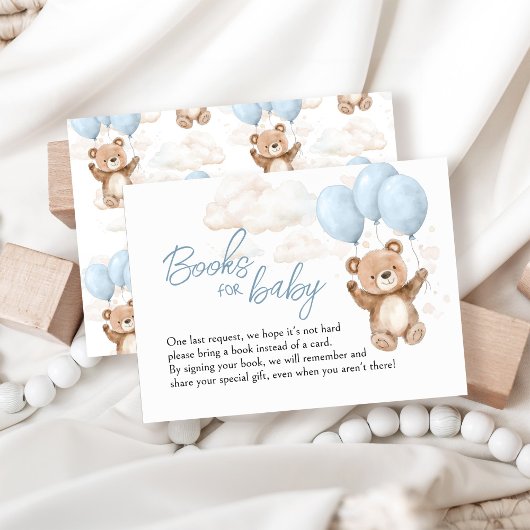 Boeken voor Baby Blue Teddy Bear Baby shower Informatiekaartje