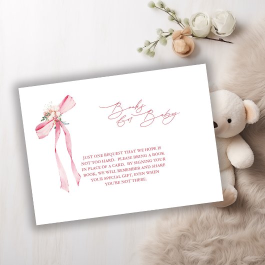 Boeken voor Baby Blush Pink Bow Floral Baby shower Informatiekaartje