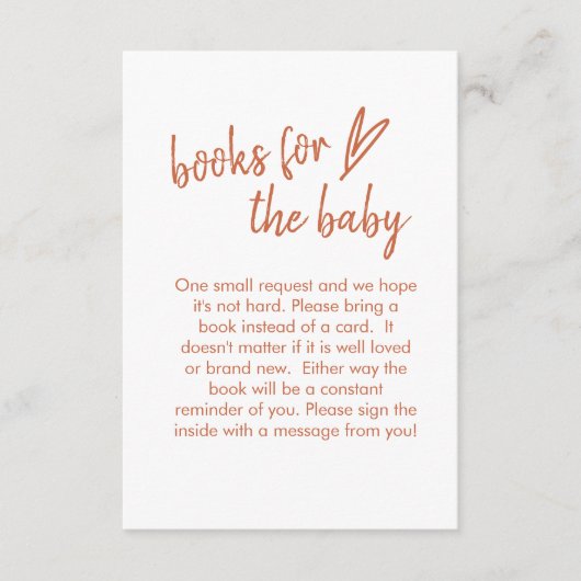 Boeken voor Baby Boho Minimalist Heart Terracotta Informatiekaartje (Voorkant)