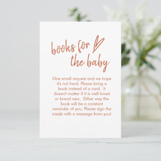 Boeken voor Baby Boho Minimalist Heart Terracotta Informatiekaartje (Staand voorkant)