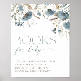 Boeken voor baby boho stoffig blauwe wilde bloem poster