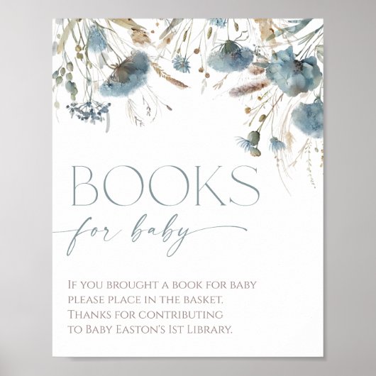 Boeken voor baby boho stoffig blauwe wilde bloem poster (Voorkant)