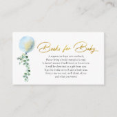 Boeken voor baby boy blauwe ballonnen eucalyptus informatiekaartje (Voorkant)