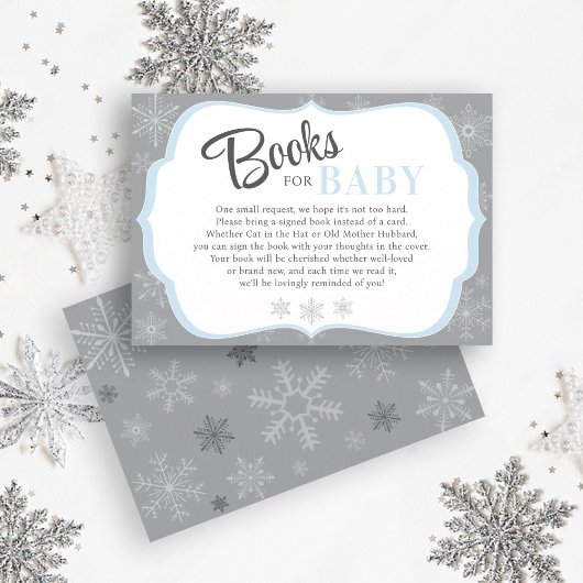 Boeken voor Baby Boy Blue & Grey Snowflake Winter Informatiekaartje
