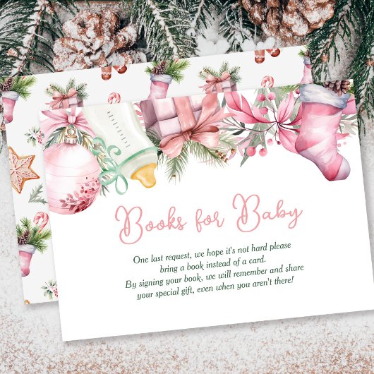 Boeken voor Baby Christmas Santa Pink Baby shower Informatiekaartje