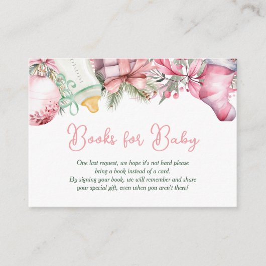 Boeken voor Baby Christmas Santa Pink Baby shower Informatiekaartje (Voorkant)