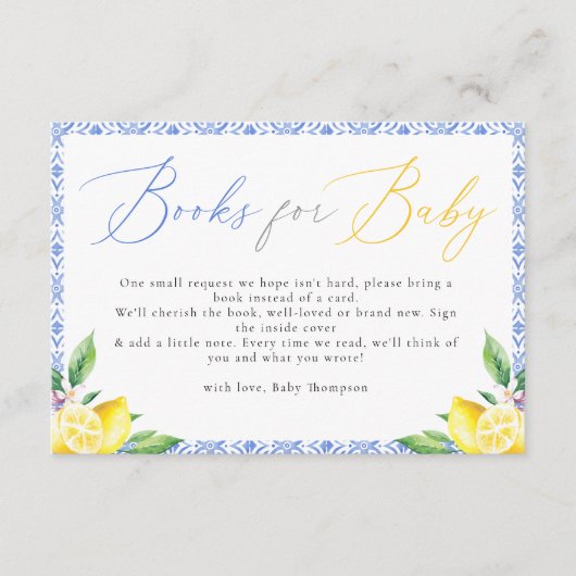 Boeken voor Baby Ciao Bambino Lemon Baby shower Informatiekaartje (Voorkant)