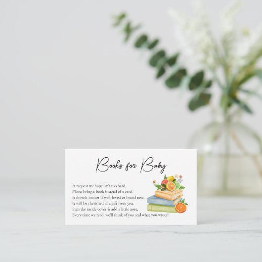 Boeken voor Baby Citrus Little Cutie Baby shower Informatiekaartje (Staand voorkant)