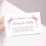 Boeken voor Baby Coquette Bows Baby Girl Shower Informatiekaartje<br><div class="desc">Deze leuke boeken voor baby meisje douchebehuizingskaart is voorzien van een zacht roze banner versierd met delicate waterverf linten en coquette bogen. "Boeken voor Baby" wordt getoond in een elegant roze script,  terwijl uw gepersonaliseerde boekaanvraag in strakke,  eenvoudige roze letters is.</div>