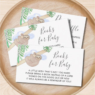 Boeken voor Baby Cute Sloth Boy's Baby shower Informatiekaartje