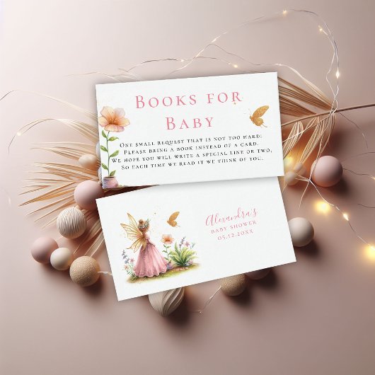 Boeken voor Baby Fairy Princess Pink Girl Shower Informatiekaartje